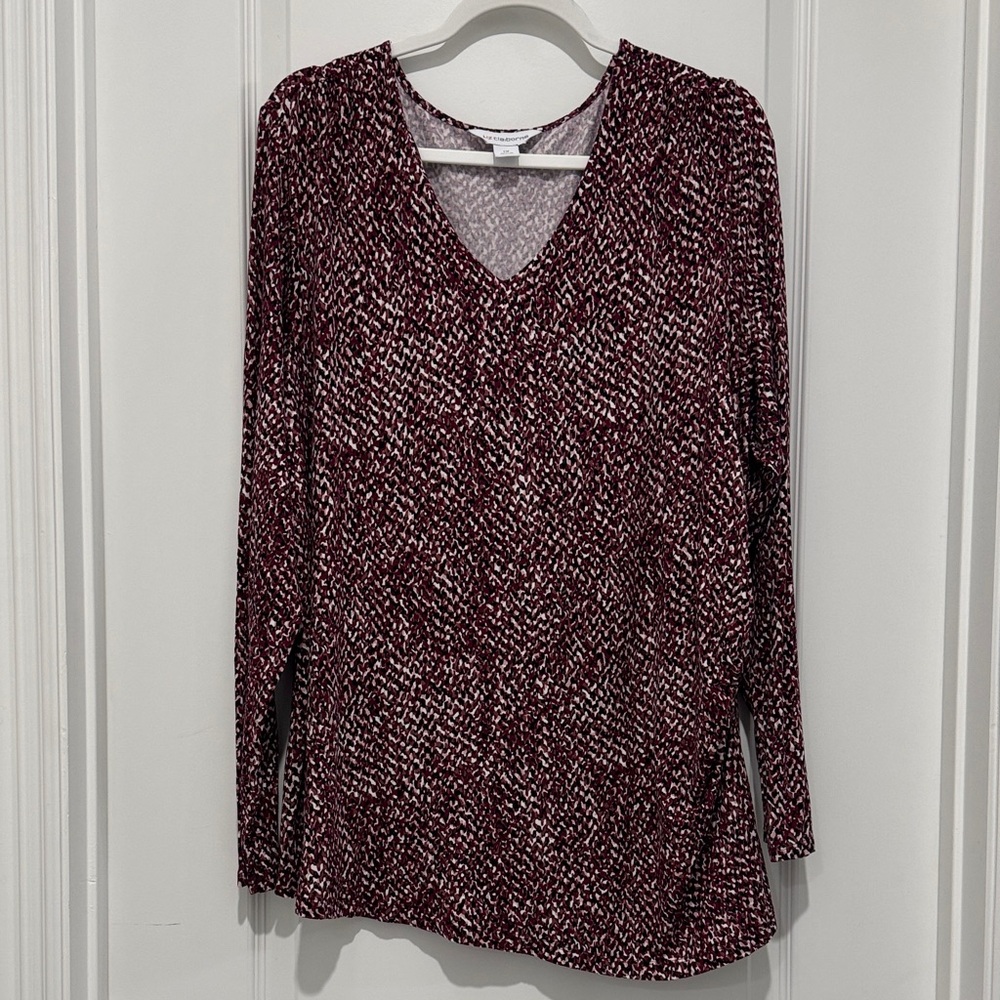 Liz Claiborne Burgundy and White Long Sleeve Top 1x